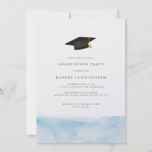 Graduation 2024 Watercolor Blue Ombre Grad Party Invitation