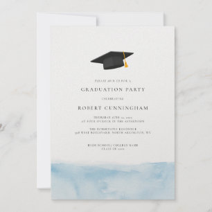 Graduation 2024 Watercolor Blue Ombre Grad Party Invitation