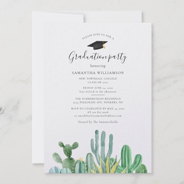 Graduation 2024 Watercolor Cacti Grad Party Invitation (Front)