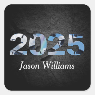 Graduation 2025 Black Graduation Hats Square Sticker