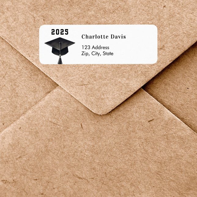 Graduation 2025 black white cap return address  label (Creator Uploaded)
