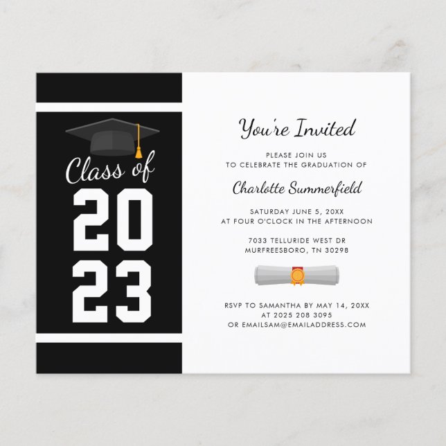 Graduation 2025 Black White Grad Party Invitation (Front)