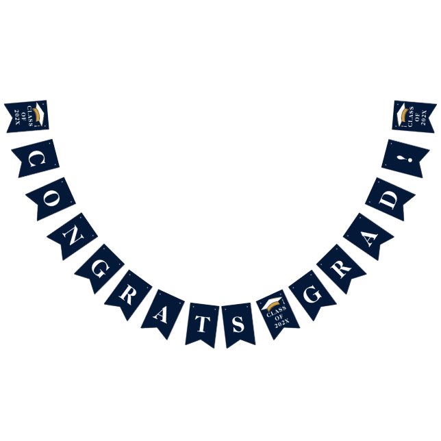 Graduation 2025 Congrats Grad Navy Blue White Bunting (All)