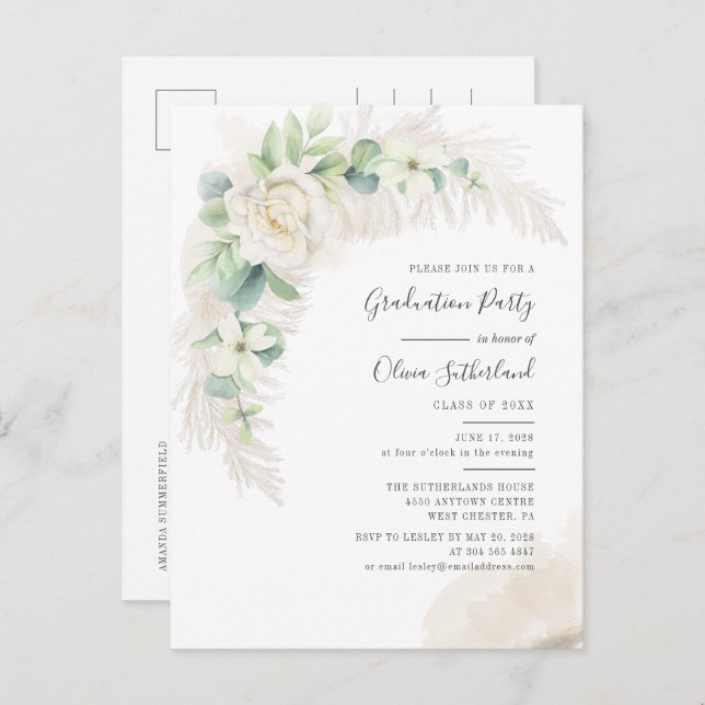 Graduation 2025 Eucalyptus Grad Party Invitation Postcard (Front/Back)