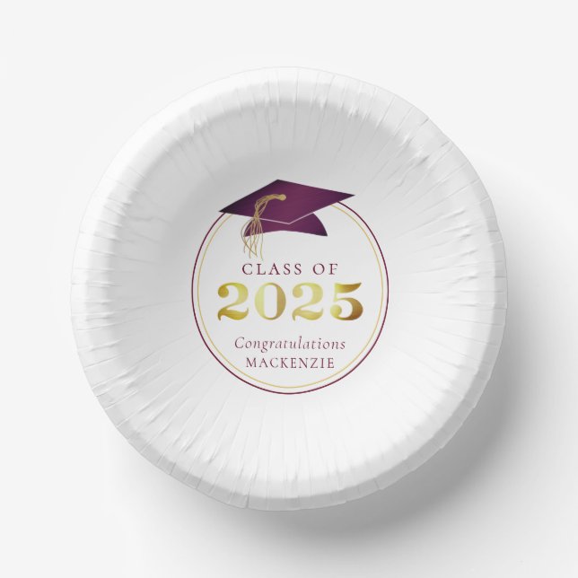 Graduation 2025 Faux Metallic Burgundy Gold Paper Plate (Front)
