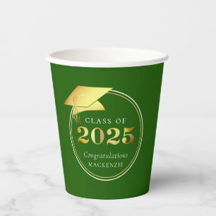 Graduation 2025 Faux Metallic Gold Green Paper Cups