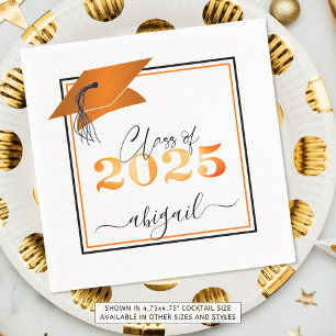 Graduation 2025 Faux Metallic Orange Black Script Napkin
