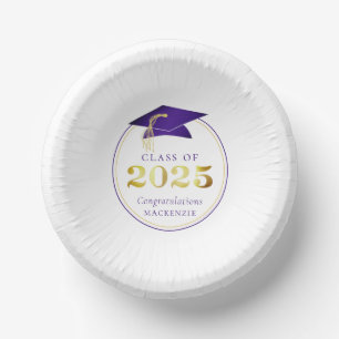 Graduation 2025 Faux Metallic Purple Gold Paper Plate