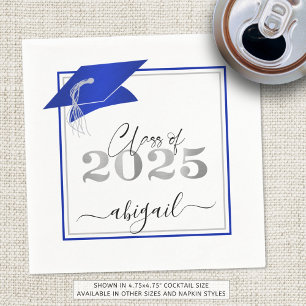 Graduation 2025 Faux Metallic Royal Blue Silver Napkin