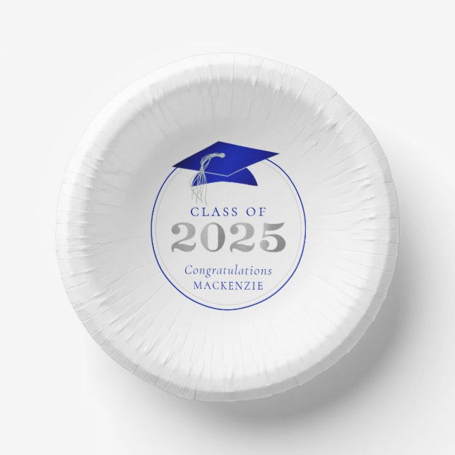 Graduation 2025 Faux Metallic Royal Blue Silver Paper Plate (Front)