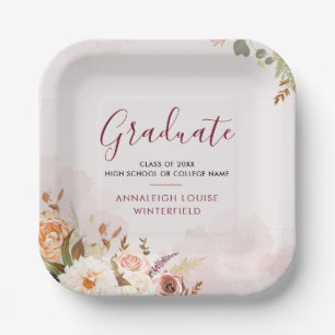 Graduation 2025 Floral Watercolor Grad Party Paper Plate