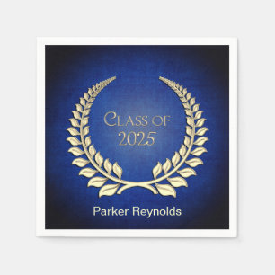 Graduation 2025 Gold Laurel Wreath On Blue Napkin