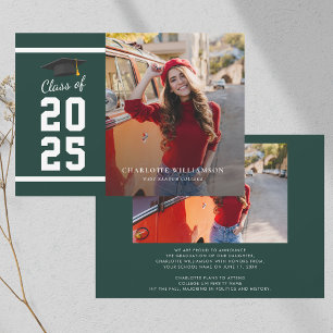 Graduation 2025 Grad Photo Green and White Announcement