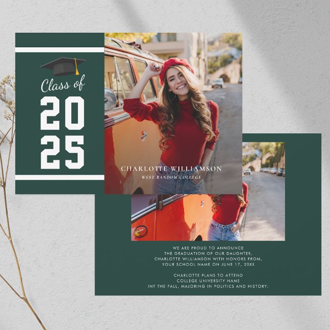 Graduation 2025 Grad Photo Green and White Announcement (Graduation 2025 Grad Photo Green and White Announcement)