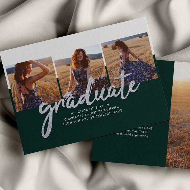 Graduation 2025 Grad Photos Announcement (Graduation Photo Collage Green Modern Grad Announcement)