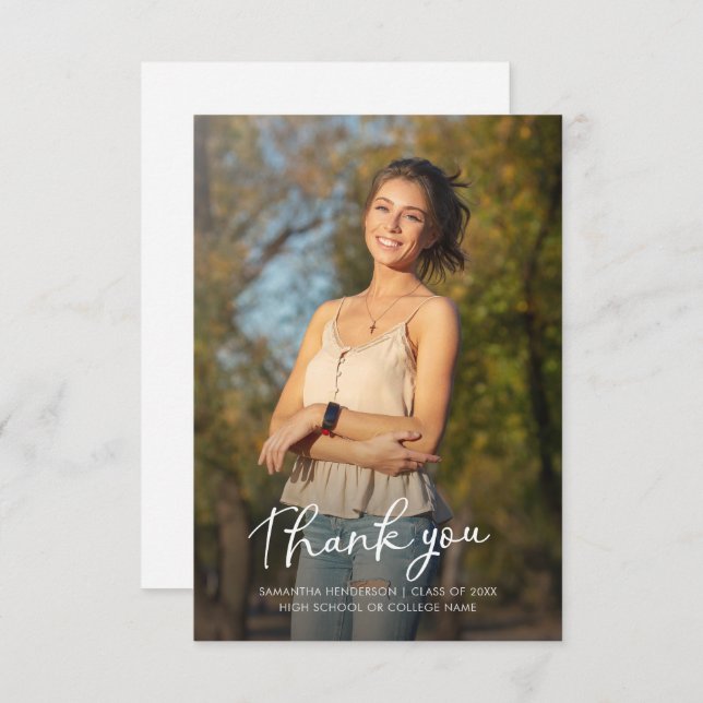 Graduation 2025 Grad Photos Modern Graduate Thank You Card (Front/Back)