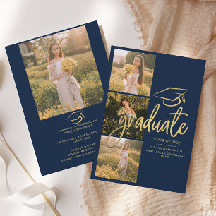 Graduation 2025 Grad Photos Navy Blue Script Announcement