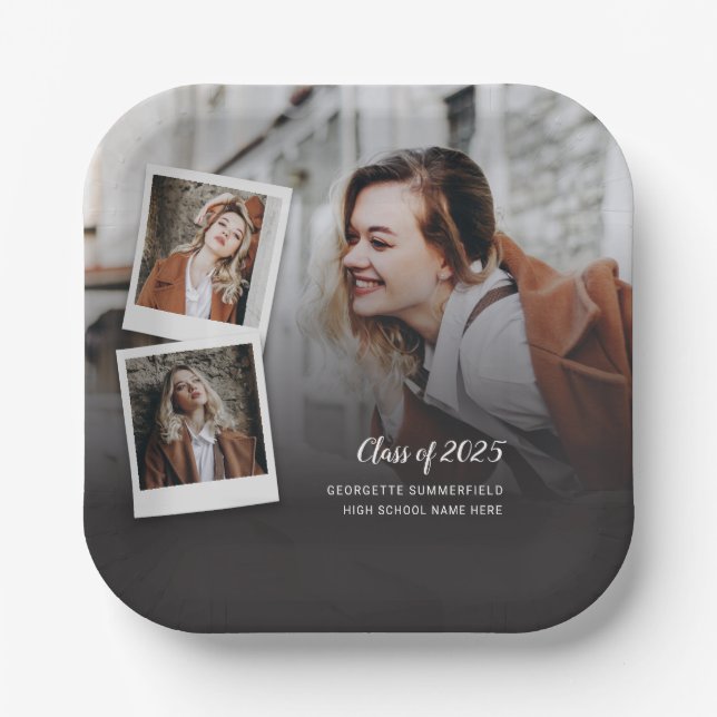 Graduation 2025 Grad Photos Party Paper Plate (Front)