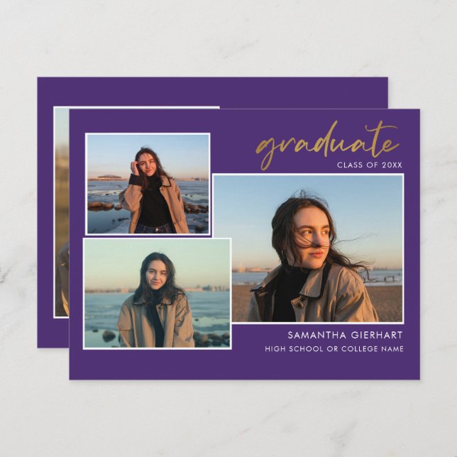 Graduation 2025 Grad Photos Purple Announcement (Front/Back)
