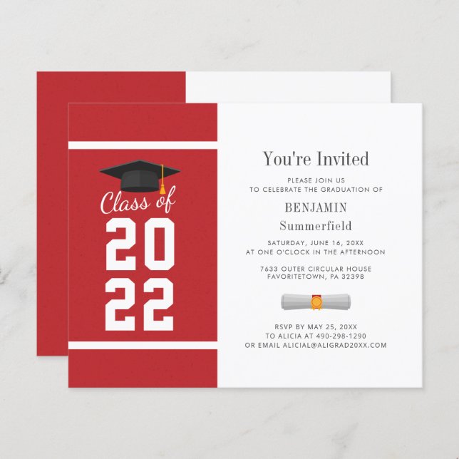 Graduation 2025 Minimalist Red White Invitation (Front/Back)