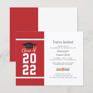 Graduation 2025 Minimalist Red White Invitation