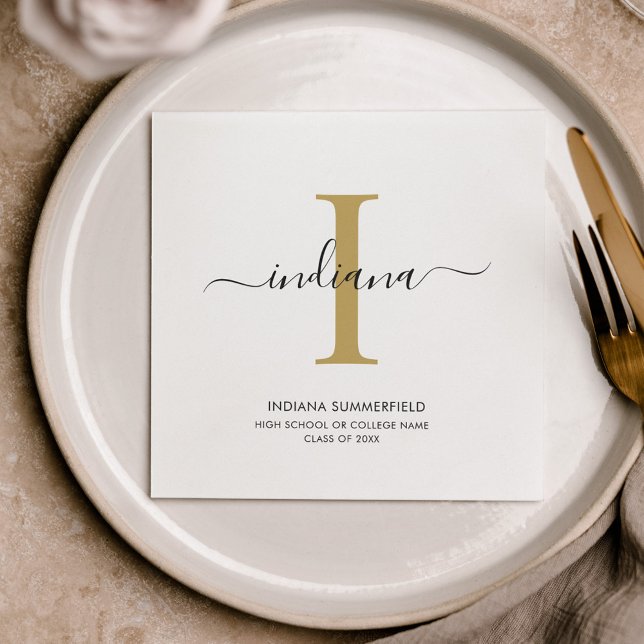 Graduation 2025 Monogram Name Script Grad Party Napkin (Graduation Minimalist Monogram Script Party Paper Napkin)