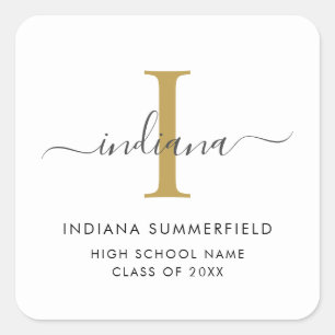 Graduation 2025 Monogram Script Grad Square Sticker
