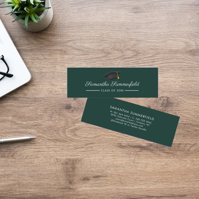 Graduation 2025 Name Modern Script Green Mini Card (Graduation 2025 Grad Student Green Mini Calling Card)