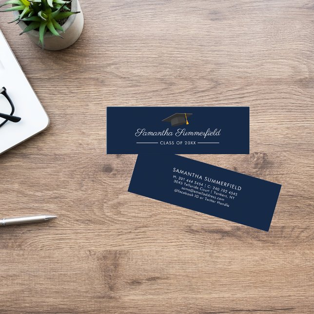 Graduation 2025 Name Modern Script Navy Blue Card (Graduation 2025 Grad Student Navy Blue Mini Calling Card)