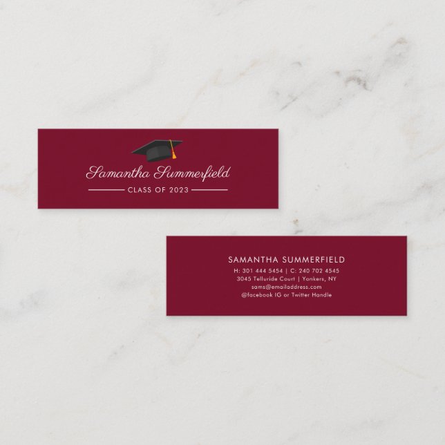 Graduation 2025 Name Script Burgundy Calling Card (Front/Back)