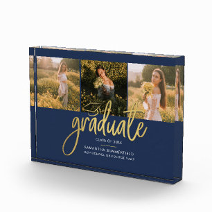 Graduation 2025 Navy Blue Grad Keepsake Photo Block