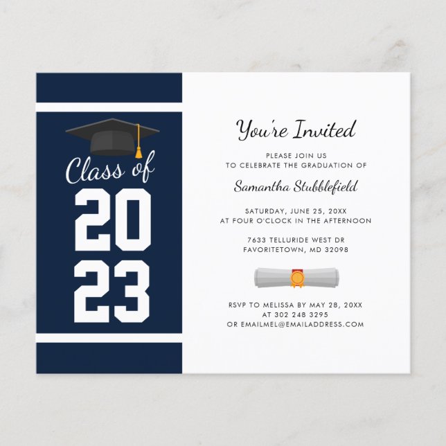 Graduation 2025 Navy Blue Grad Party Invitation (Front)