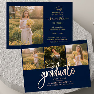 Graduation 2025 Navy Blue Photo Collage Rose Gold