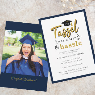 Graduation 2025 Navy Blue Photo Grad Party Invitation