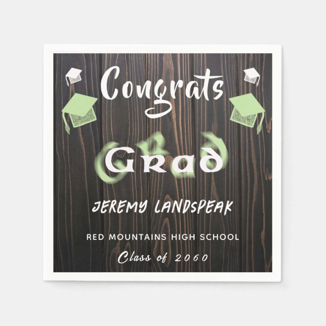 Graduation 2025 Pale Green & White Blurred Text Napkin (Front)
