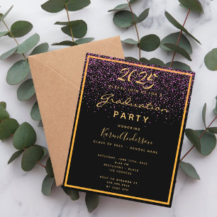 Graduation 2025 party black gold invitation