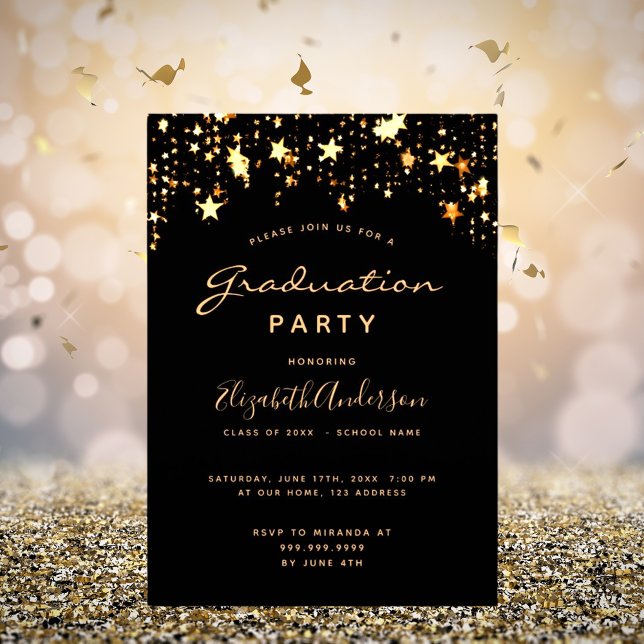 Graduation 2025 party black gold stars glam invitation (Creator Uploaded)