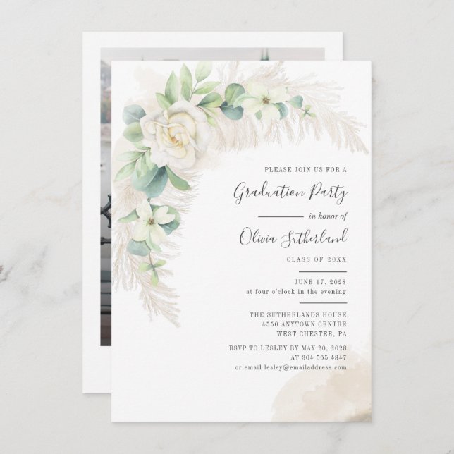 Graduation 2025 Photo Botanical Grad Party Invitation (Front/Back)