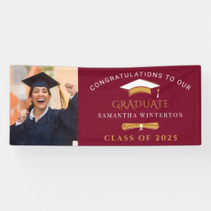 Graduation 2025 Photo Burgundy Grad Party Banner