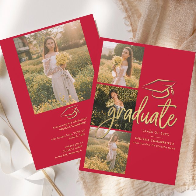 Graduation 2025  Photo Collage Grad Announcement (Graduation 2025 Photo Collage Grad Red Announcement)