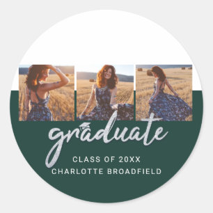 Graduation 2025 Photo Collage Grad Classic Round Sticker