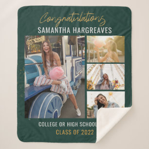  Graduation 2025 Photo Collage Modern Grad Green Sherpa Blanket