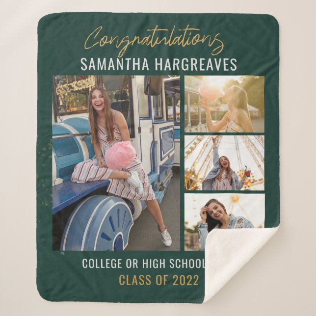  Graduation 2025 Photo Collage Modern Grad Green Sherpa Blanket (Front)