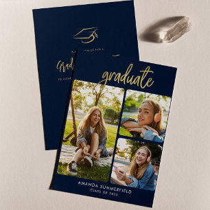 Graduation 2025 Photo Collage Navy Blue Grad Party Invitation