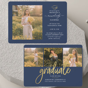 Graduation 2025 Photo Collage Script Navy Blue Announcement