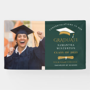Graduation 2025 Photo Gold Green Graduate Party Banner