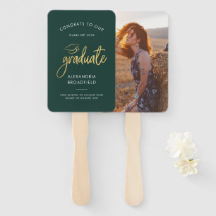 Graduation 2025 Photo Green Personalised Party Hand Fan