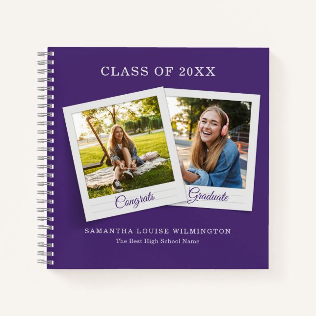 Graduation 2025 Photo Purple Graduate Guest Book (Front)