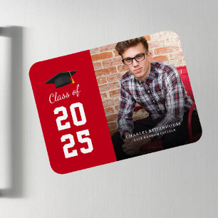 Graduation 2025 Photo Red White Grad Announcement Magnet