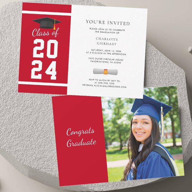 Graduation 2025 Photo Red White Grad Party Invitation (Graduation 2025 Photo Red White Grad Party Invitation)